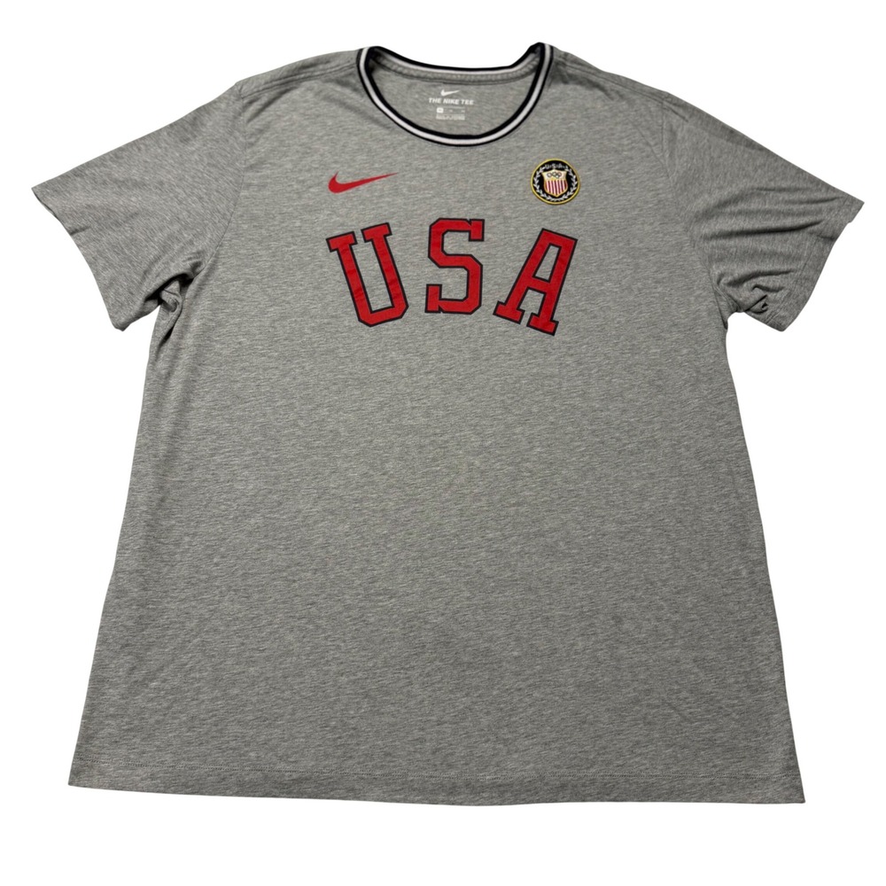 Nike Team USA Mens XL Olympic T-Shirt Gray Ringer Crew Neck Short Sleeve Tee